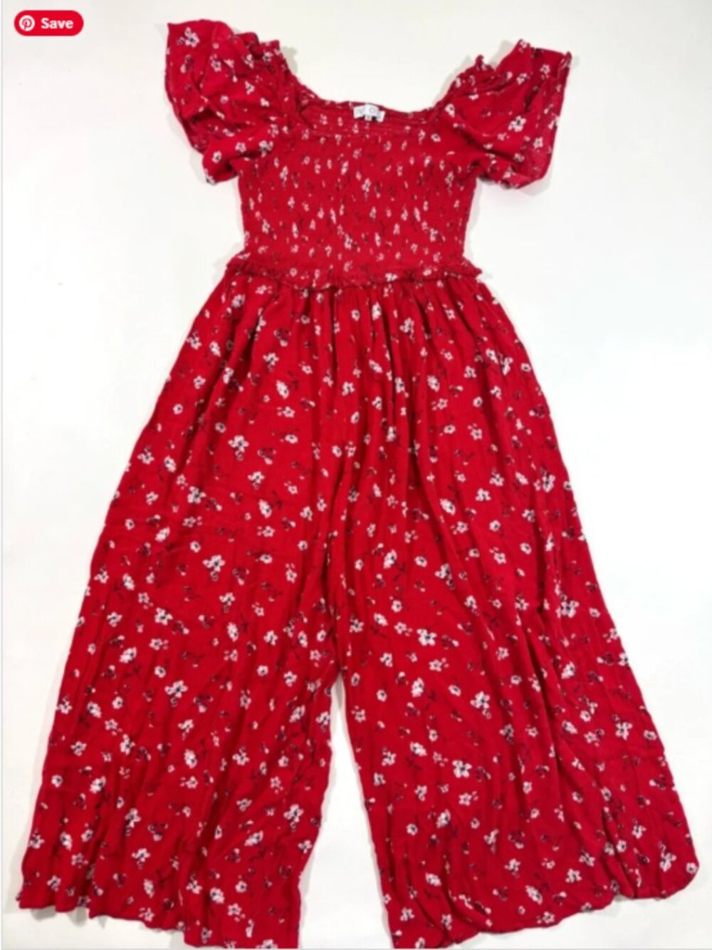 Ivy City Co Wide Leg Smocked Jumpsuit Red Floral